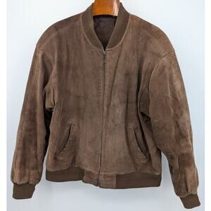 Vintage Brown Genuine Suede Leather Bomber Jacket Mens Size XL Full Zip
